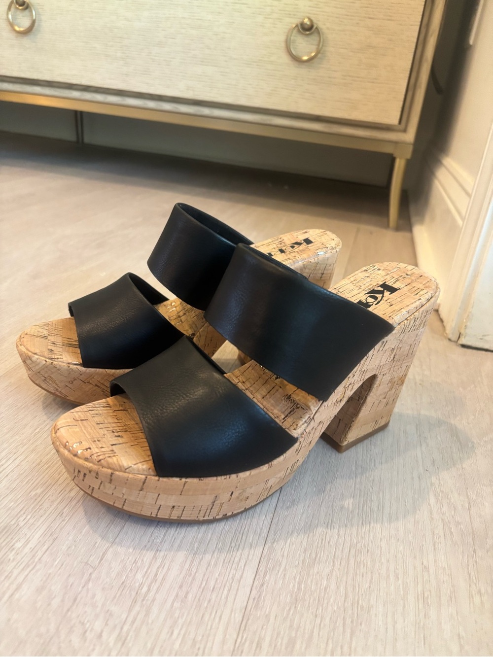 Kork-Ease Black Double-Band Cork Platform Mules